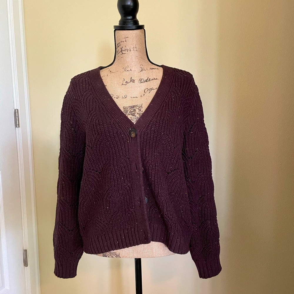 Brown Cardigan with specs of Orange, Yellow & Blue